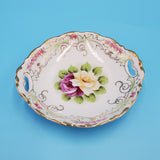 Hand Painted Floral Japanese Dish, Double Handle, Made in Japan, Floral Dish