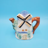 Hand Painted Teapot, Creamer and Sugar Dishes, Windmill Design; Made in Japan; Porcelain Tea Set