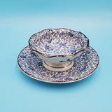 Sherbet Cups With Saucers; Ceramic Sherbet Bowls; Asian Porcelain; Blue Footed Bowls with Underplate; 5 Different Bowls