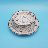 Sherbet Cups With Saucers; Ceramic Sherbet Bowls; Asian Porcelain; Blue Footed Bowls with Underplate; 5 Different Bowls