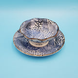 Sherbet Cups With Saucers; Ceramic Sherbet Bowls; Asian Porcelain; Blue Footed Bowls with Underplate; 5 Different Bowls