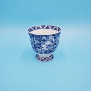 Small Footed Sherbet Cup; Porcelain Cup; Birds and Flowers Patterns; White and Blue Cup