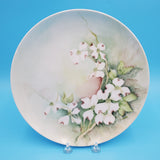 Floral Decorative Ceramic Plate; White Flower Collectible Plate; Hand Painted Plate