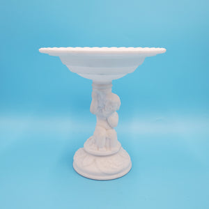 Imperial Glass Company Vinelf Compote; Cherub and Grape Milk Glass Compote; Venelf Pattern; Imperial Milk Glass