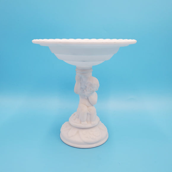 Imperial Glass Company Vinelf Compote; Cherub and Grape Milk Glass Compote; Venelf Pattern; Imperial Milk Glass