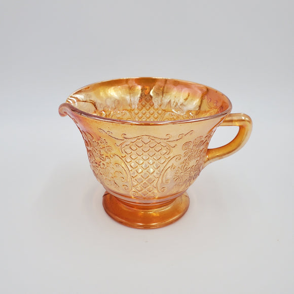 Federal Glass Footed Creamer; Bouquet and Lattice Pattern; Amber Glass Creamer; Orange Glass Creamer; Federal Glass Normandie