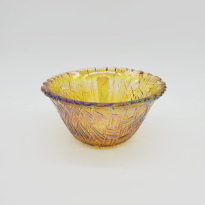 Jeanette Glass Small Bowl; Jeanette Marigold Bowl; Basket Weave Pattern; Amber Bowl; Carnival Glass Bowl