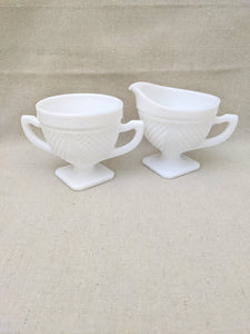 Milk Glass Creamer and Sugar Set/ Footed Creamer/ White Glass