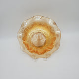 Jeanette Glass Bowl; Jeanette Iris and Herringbone Pattern; Glass Marigold Bowl;