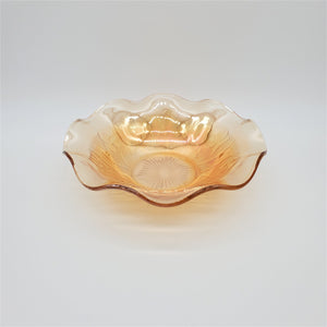 Jeanette Glass Bowl; Jeanette Iris and Herringbone Pattern; Glass Marigold Bowl;