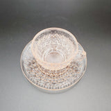 Jeannette Glass Buttons and Bows Tea Cup and Saucer; Pink Depression Glass Tea Cup