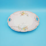 Two Handle White and Pink Floral Plate; Wall Decor Plate