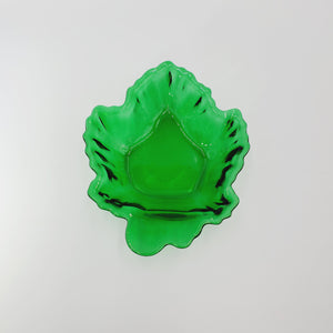 Hocking Glass Forest Green Maple Leaf Candy Dish