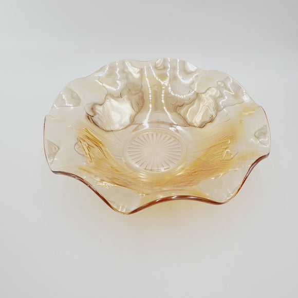 Jeanette Glass Iris and Herringbone Ruffled Edge Bowl