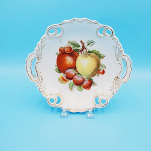 Two Handle Apples and Strawberries Bowl; Wall Decor Bowl; Hand Painted Fruit Bowl