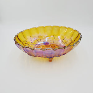 Indiana Glass Carnival Glass Amber Oval Bowl; Amber Carnival Glass; Harvest Grape