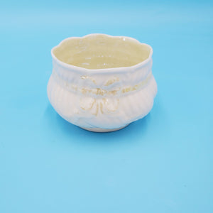 Belleek Yellow Ribbon and Bow Open Sugar Bowls; Belleek Sugar Bowls;