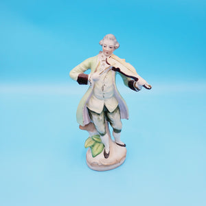 Japanese Bisque Figurine; Man Playing Violin Figurine;