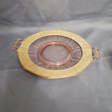 Pink Depression Gold Gild Platter; Pink Glass Platter