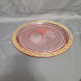Pink Depression Gold Gild Platter; Depression Glass Platter