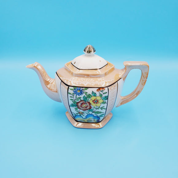 Japanese Peach Lusterware Teapot; Peach Floral Teapot