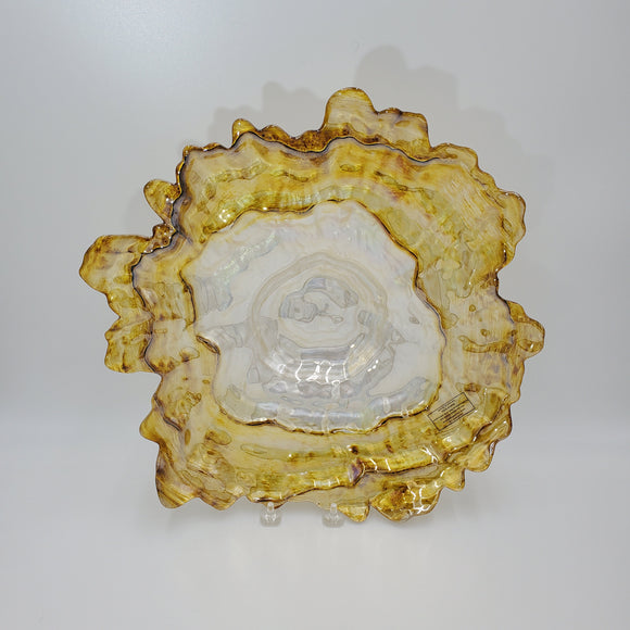 Turkish Oyster Shape Serving Platter; Yellow and White Ceramic Unique Platter