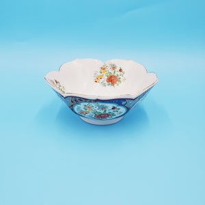 Imari Ware Lotus Flower Scalloped Bowl; Ceramic Floral Bowl