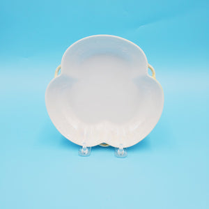 White Yellow Iridescent Three Lobe Bowl; Chip Dent Crack;