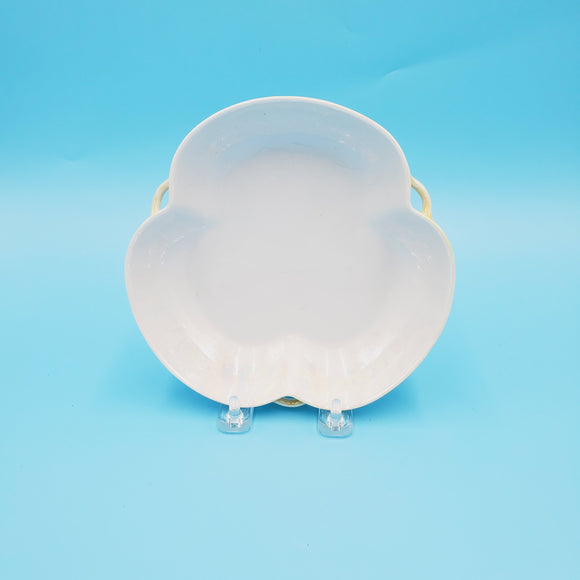 White Yellow Iridescent Three Lobe Bowl; Chip Dent Crack;