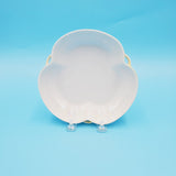 White Yellow Iridescent Three Lobe Bowl; Chip Dent Crack;