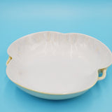 White Yellow Iridescent Three Lobe Bowl; Chip Dent Crack;