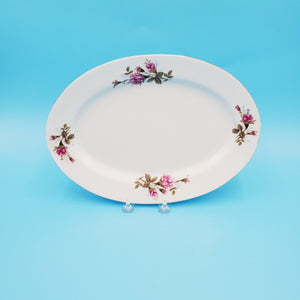 White Floral Platter made in Tangshan China; Ceramic Serving Platter