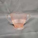 Jeannette Homespun Fine Rib Footed Sugar; Jeannette Pink Depression Fine Rib Sugar Dish