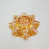 Marigold Carnival Glass Bowl with Stems and Leaves