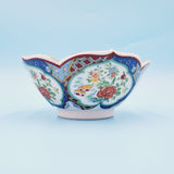 Imari Ware Lotus Flower Scalloped Bowl; Ceramic Floral Bowl