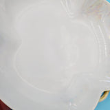 White Yellow Iridescent Three Lobe Bowl; Chip Dent Crack;