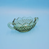 Fenton Hobnail Green Glass Two Handle Candy Dish; Office Candy Dish