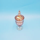 Diamond Glass Amber Covered Candy Dish; Bronze Clear Glass Compote