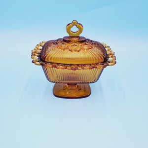 Indiana Glass Amber Carnival Glass Lace Edge Candy Dish