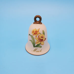 Lefton Bell of the Month for March; Daffodil Floral Hand Bell