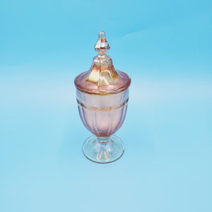 Diamond Glass Amber Covered Candy Dish; Bronze Clear Glass Compote