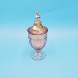 Diamond Glass Amber Covered Candy Dish; Bronze Clear Glass Compote