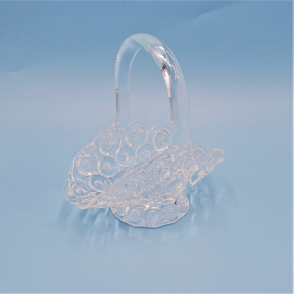 LE Smith Clear Glass Moon and Stars Wedding Basket; Clear Glass Handled Basket