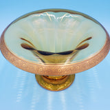 Amber Glass Rolled Gold Edge Compote; Gold Gild Pedestal Candy Dish