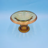 Amber Glass Rolled Gold Edge Compote; Gold Gild Pedestal Candy Dish