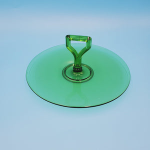 Green Glass Handled Serving Tray