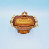 Indiana Glass Amber Carnival Glass Lace Edge Candy Dish