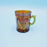 Northwood Singing Birds Green Iridized Carnival Glass Mug