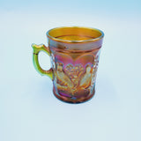 Northwood Singing Birds Green Iridized Carnival Glass Mug