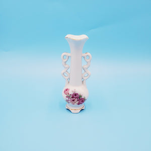 White Floral Japanese Bud Handled Vase - Ceramic Vase Made in Japan